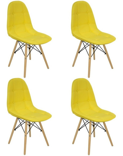 Kit 4 Cadeiras Charles Eames Botonê Eiffel Estofada Couro