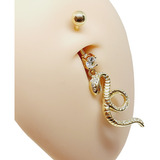 Piercing De Umbigo Cobra Serpente C/ Pedra Folheada Ouro 18k