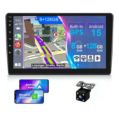 Auto Estéreo 2din Android 15 de 9 pulgadas 8+128 GB Táctil IPS Pulgadas Con Inalámbrico Carplay Android Auto Gps Wifi Bluetooth Audio Usb Con Cámara ESSGOO | Envío gratis