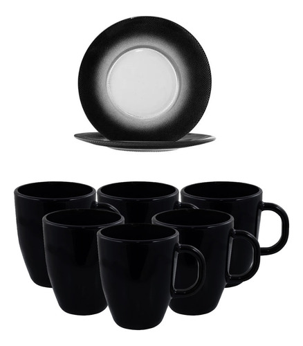 Juego De Cafe Negro Vajilla Set X12 Pz Tazas Platos Vidrio 