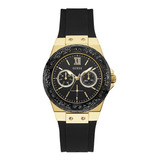 Guess Gold Case Black Silicone U1053l7 Reloj Mujer