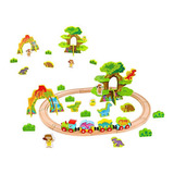 Tren De Madera De Dinosaurios Set De 40 Piezas Infantil