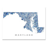 Lámina Mapa Maryland, Decoración Pared, Azul