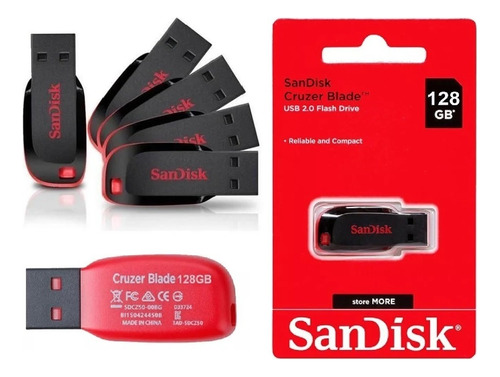 Kit 5 Pendrive Usb 128gb Flash Drive Memory Stick Cruzer 