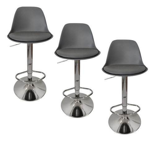 Set De 3 Bancos Giratorios Para Barra Desayunador Ajustable Color Gris