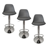 Set De 3 Bancos Giratorios Para Barra Desayunador Ajustable Color Gris