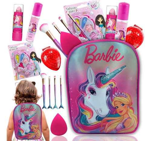 Kit Maquiagem Infantil Mochila Barbie Unicórnio Barato