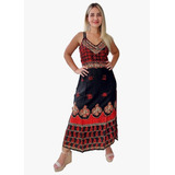 Vestido Longo Indiano Alça Estonado C/bordado Batik Cod 1121