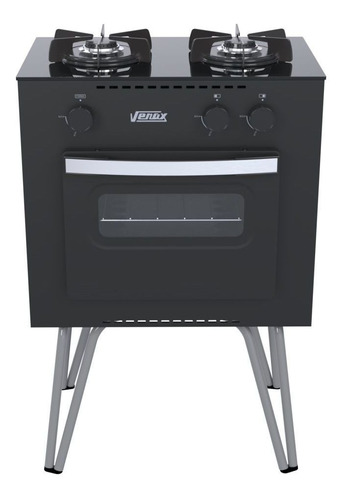 Fogão Portátil 2 Bocas Venax Mini Cook Gas Glp Preto Fosco