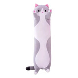 Peluche Almohada Gatito Largo Gato Kawai Grande 80 Cm Gris