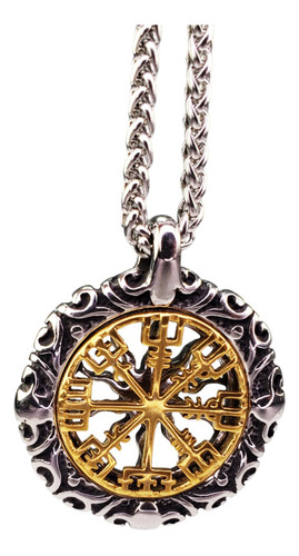 Dije Vegvisir Y Sol Kolovrat Acero Inoxidable Y Cadena D655