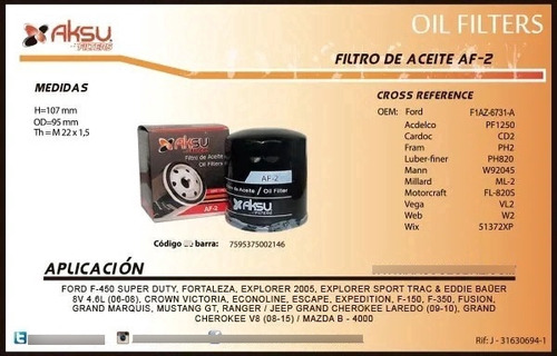 Filtro Aceite Ford E250 E350 Econoline V8 5.4 2001 2002 Foto 5