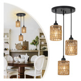 Lmpara Rattan 3 Luces, Colgante Para Comedor, Techo, Diseo B