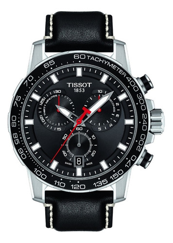 Reloj Pulsera Tissot T-sport Supersport Chrono Supersport Chrono De Cuerpo Color Gris, Analógico, Para Hombre, Fondo Negro, Con Correa De Cuero Color Negro, Agujas Color Gris, Blanco Y Rojo, Dial Blan