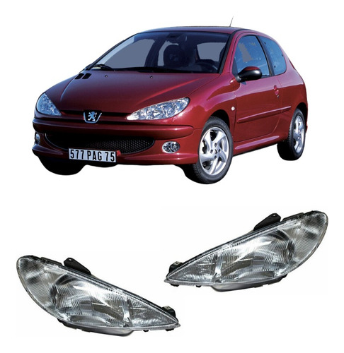 Par Juego Faros Peugeot 206 2001 2002 2003 2004 2005 Un As