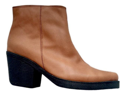 Bota Texana Corta De Cuero Marrón Camel Invierno Mujer