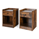 Mesa De Noche Hpw Rustic Brown 2pcs Con Cajón Y Compartiment