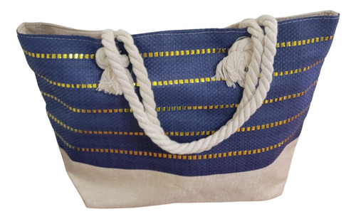 Bolsa De Lona Para Mujer Bolsa Playa Tote Borde Dorado 