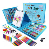 Set De 208 Piezas Aprende Dibujo Niños Colores Creativo Azul