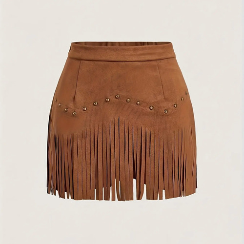 Falda Corta Retro Elegante Con Borlas Para Mujer