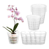 10 Macetas De Plástico Transparente Con Agujeros Orquídea Tr