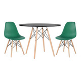 Kit Mesa Jantar Eames Wood 100 Cm 2 Cadeiras Eiffel Cores Cor Da Tampa Mesa Preto Com Cadeiras Verde Escuro