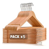 Pack 5 Perchas De Madera Barnizada 1° Calidad Adultos Danper