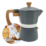 Cafetera Moka Italiana 3 Tazas Aluminio Mango Madera