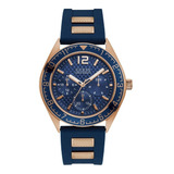 Reloj Guess W1167g3 Pacific Azul Oro Rosa De Caballero Color De La Correa Azul Marino Color Del Bisel Azul Marino Color Del Fondo Azul Marino