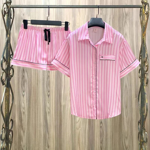 Elegante Pijama A Rayas Para Mujer, Conjunto De 2 Piezas, Ca