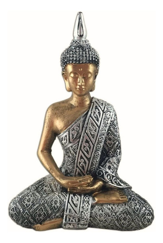 Escultura Ornamento Buda Hindu Tailandês Prata E Dourado