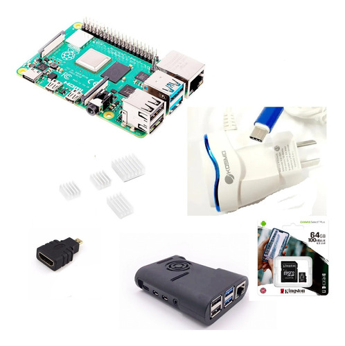 Kit Raspberry Pi4 B 4gb +fuente + Disipador + Gab + Mem 16gb