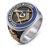 Anillo Masonico Para Hombre Azul Dorado Acero Inox A224