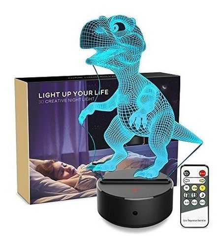 Luz De La Noche 3d Dinosaurio 3d Lampara Ilusion Optica Niñ