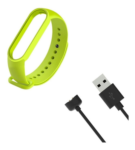 Cabo Usb + Pulseira Silicone (varias Cores ) Mi Band 6 Cor Verde-limão