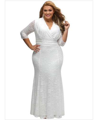 Vestido Longo Branco De Renda Plus Size Casamento Reveillon