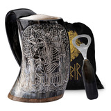 Premium Viking Wolf Natural Drinking Horn Mug With Shor...