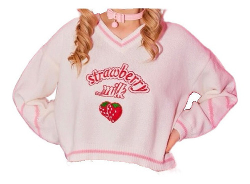 Sweater Preppy Blanco Kawaii Ropa Mujer Aesthetic Bordado