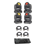 Kit 4 Mini Moving Head Beam 100w Led + Mesa 192 + Cabos 5m