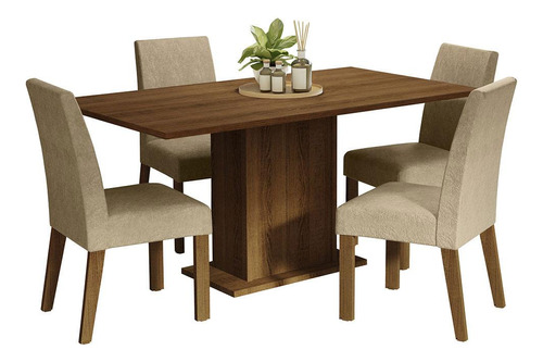 Juego Comedor Mesa Tablero Madera 4 Sillas Keila Madesa  Color Marron Imperial