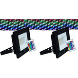 Kit 2 Refletor Led Holofote 50w Bivolt Rgb Colorido+controle