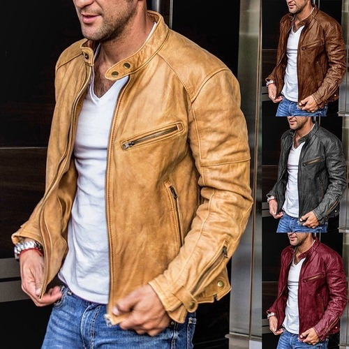 Chaqueta Biker Casual Estilo Punk De Cuero Para Hombre