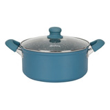 Cacerola Aluminio Forjado Granito Azul Tapa De Cristal 28 Cm