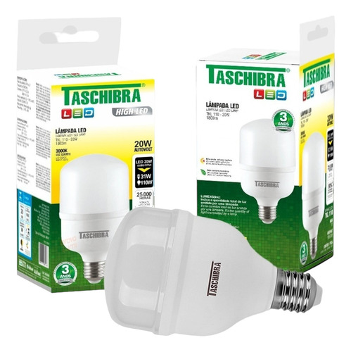 Kit 20 Lâmpada Led Bulbo Tkl110 E27 20w 3000k Taschibra