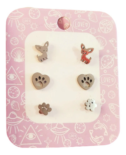 Set Topitos X3 En Acero Inoxidable Amor Perruno 