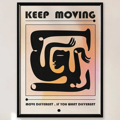 Cuadros Retro Selfcare Positive Aesthetic Con Marco Madera Color Keep Moving Armazón Negro