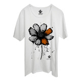 Camiseta Estampada Flor Blusa Camisa Com Manga Regata Ink