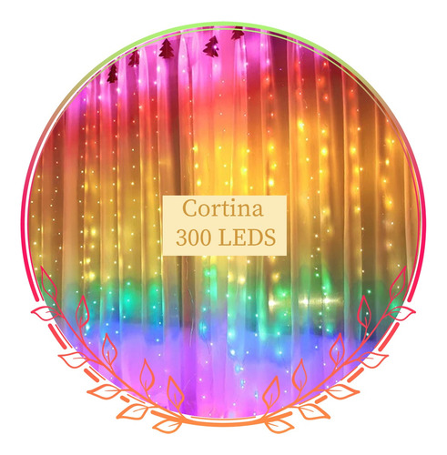 Cortina 300 Leds Colorida 8 Funções 110v 220v 3x2 Decoração 