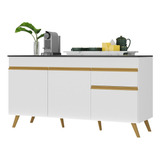 Balcão Cozinha Gabinete Pia 150cm Veneza Multimóveis V3740 Cor Branco/dourado