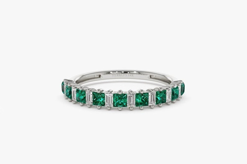 Anel De Ouro Meia Aliança Aparador Esmeraldas Diamantes Luxo